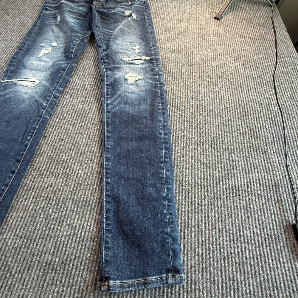 American Eagle Mens Slim Straight Distressed Jeans Blue Denim‎